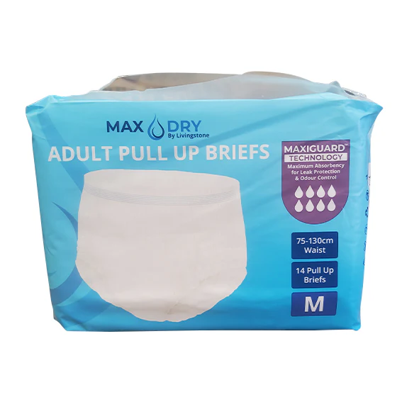 Livingstone Adult Pull Up Brief Pants, Cotton Feel, Super Absorbent, Medium,75-130cm Waist, 14 Pieces/Bag Bag