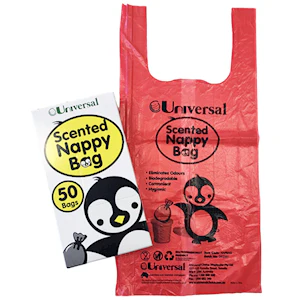 Universal Nappy Bags, 34 x 16cm, 100pct Biodegradable, HPDE, Baby Powder Scent, Orange, 50 Pieces/Pack Pack